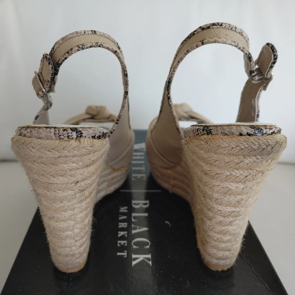 WHBM Daffodil Wedges - Beige with Snake Print Accents - Size 7.5